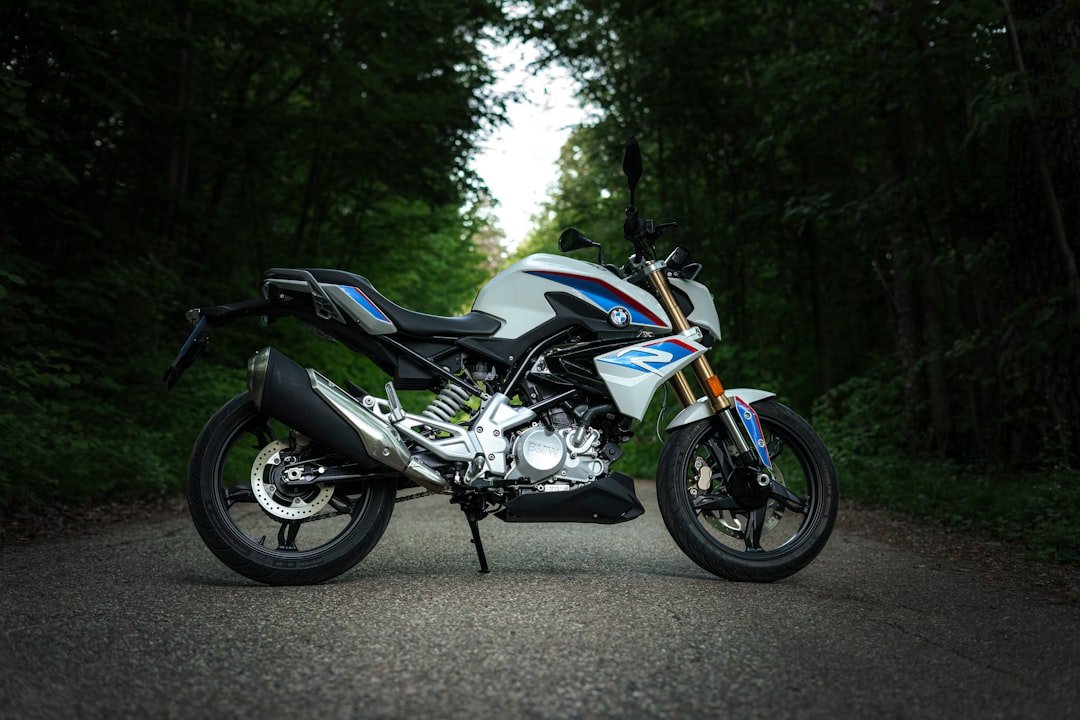 a motorcycle parked on the side of a road