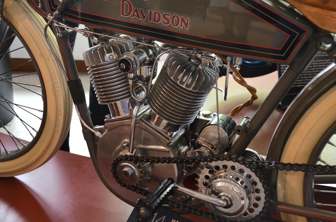 a close up of a motorcycle engine on a table