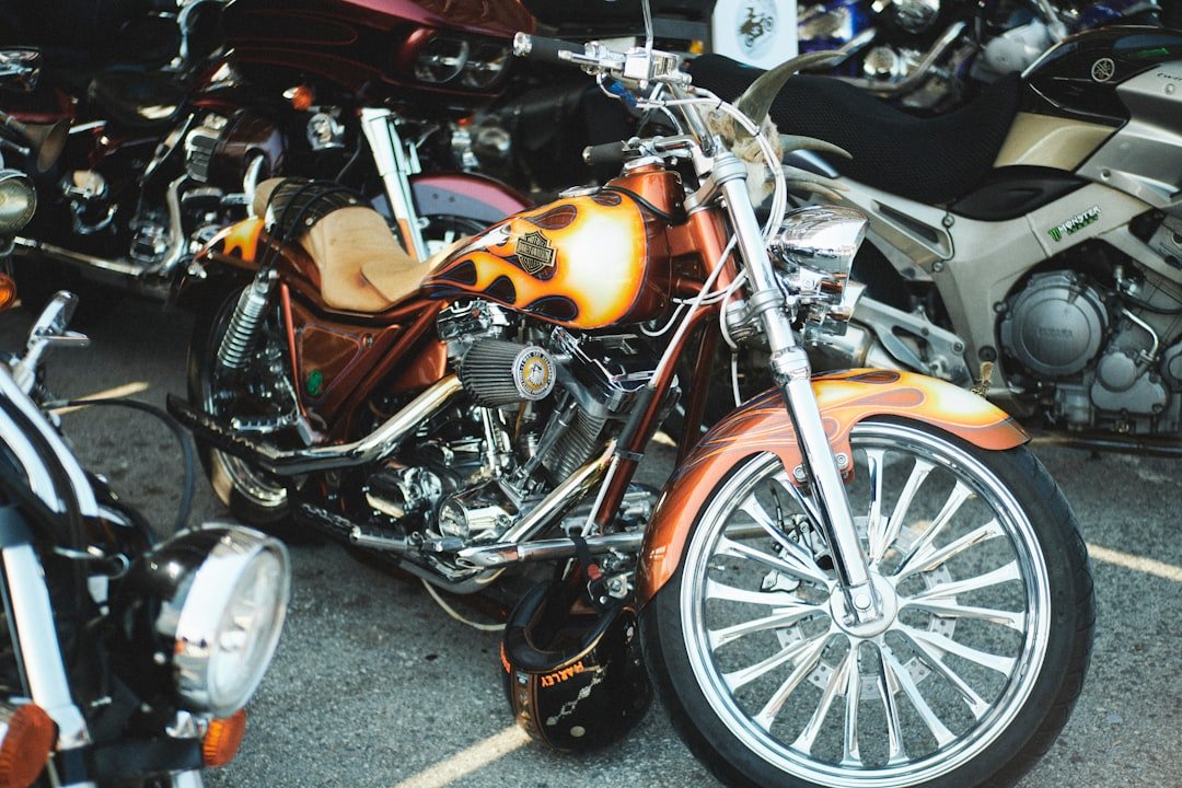 a group of motorcycles parked next to each other