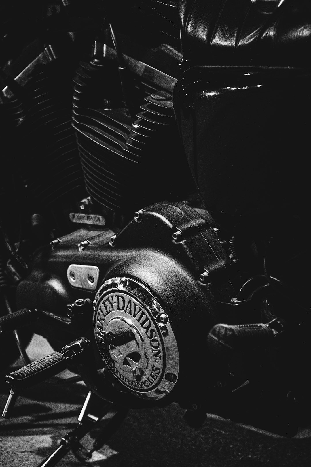 A black and white photo of a motorcycle