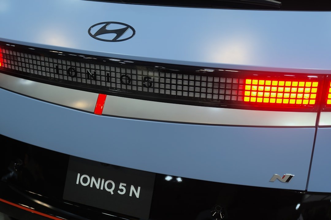 A close up of the tail lights of a car