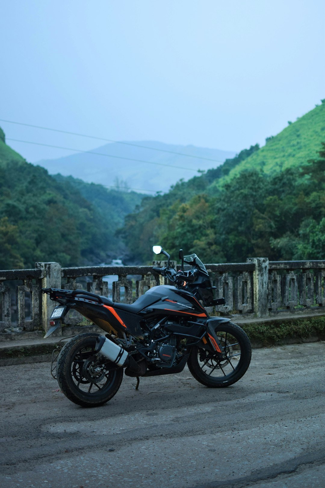 A motorcycle parked on the side of a road