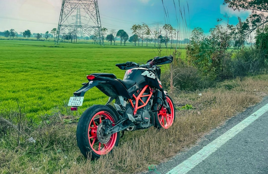 a motorcycle parked on the side of the road