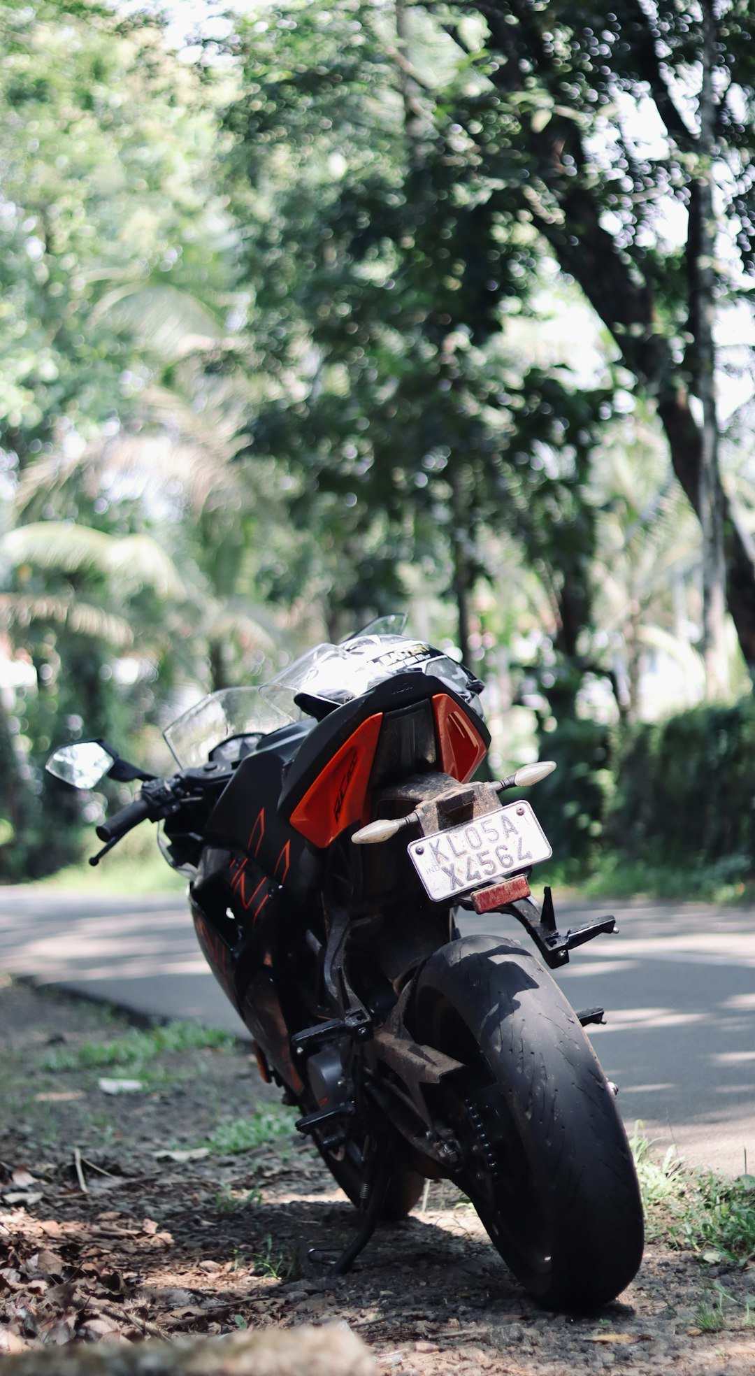a motorcycle parked on the side of the road
