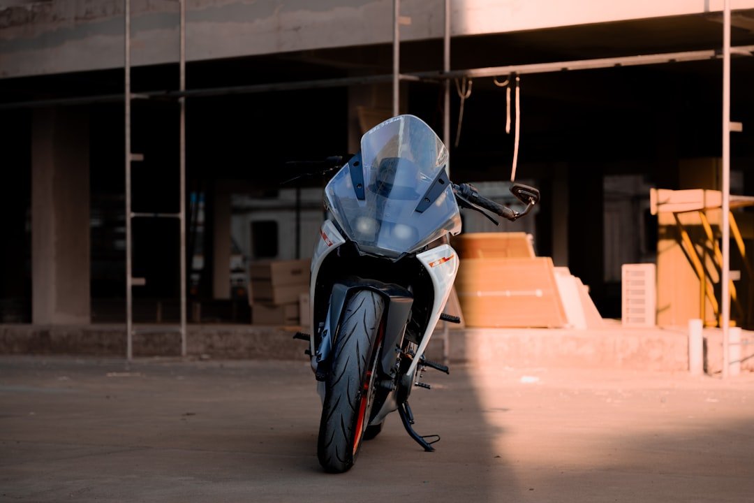 A sleek, modern motorcycle is parked.