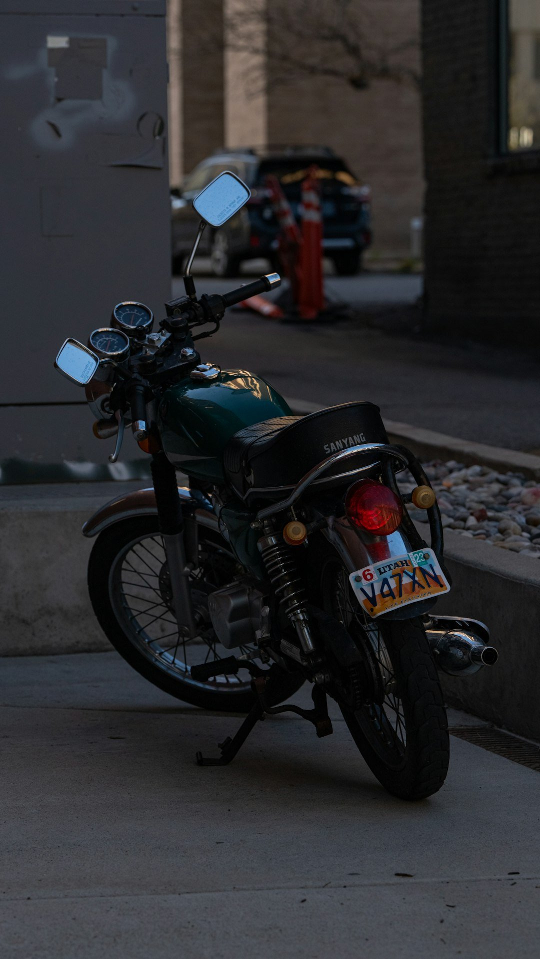 a motorcycle parked on the side of the road