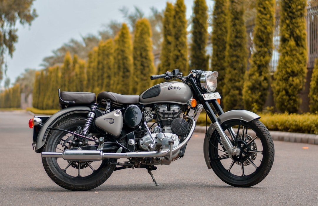 a motorcycle parked on the side of a road