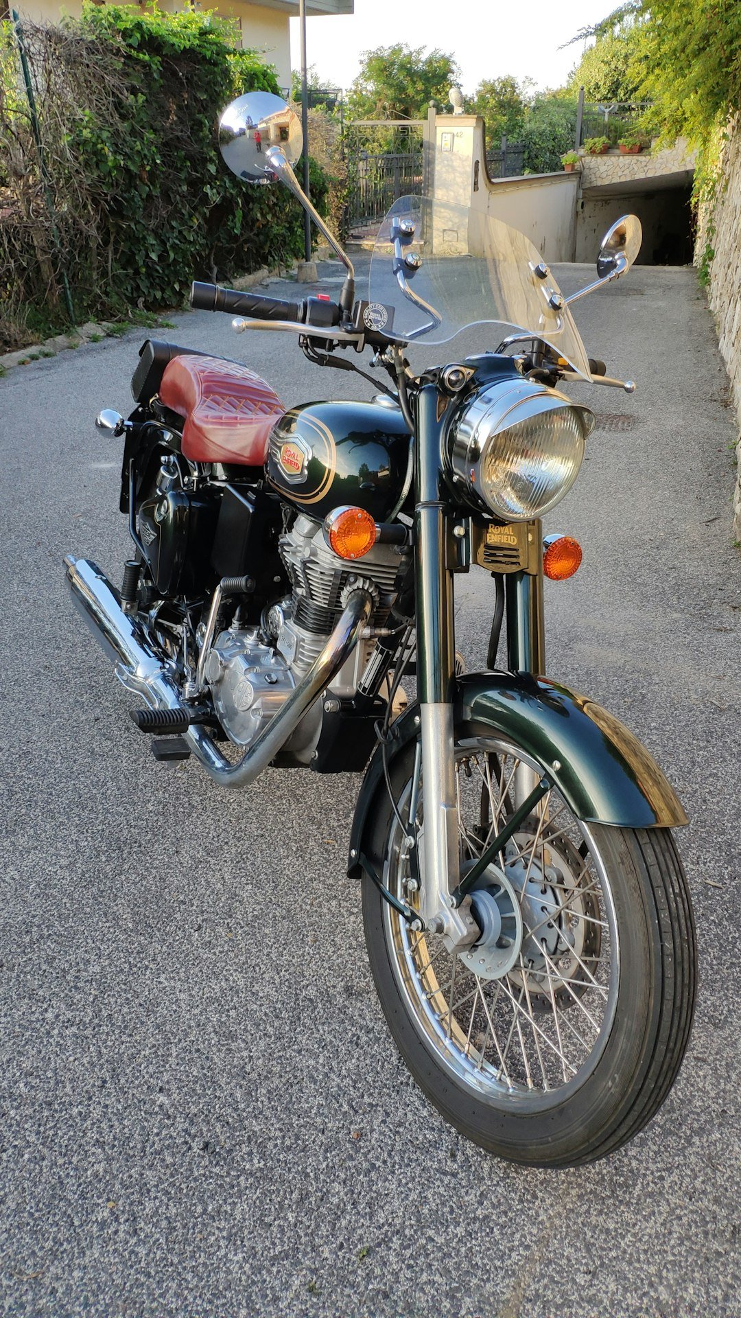 a motorcycle parked on the side of the road