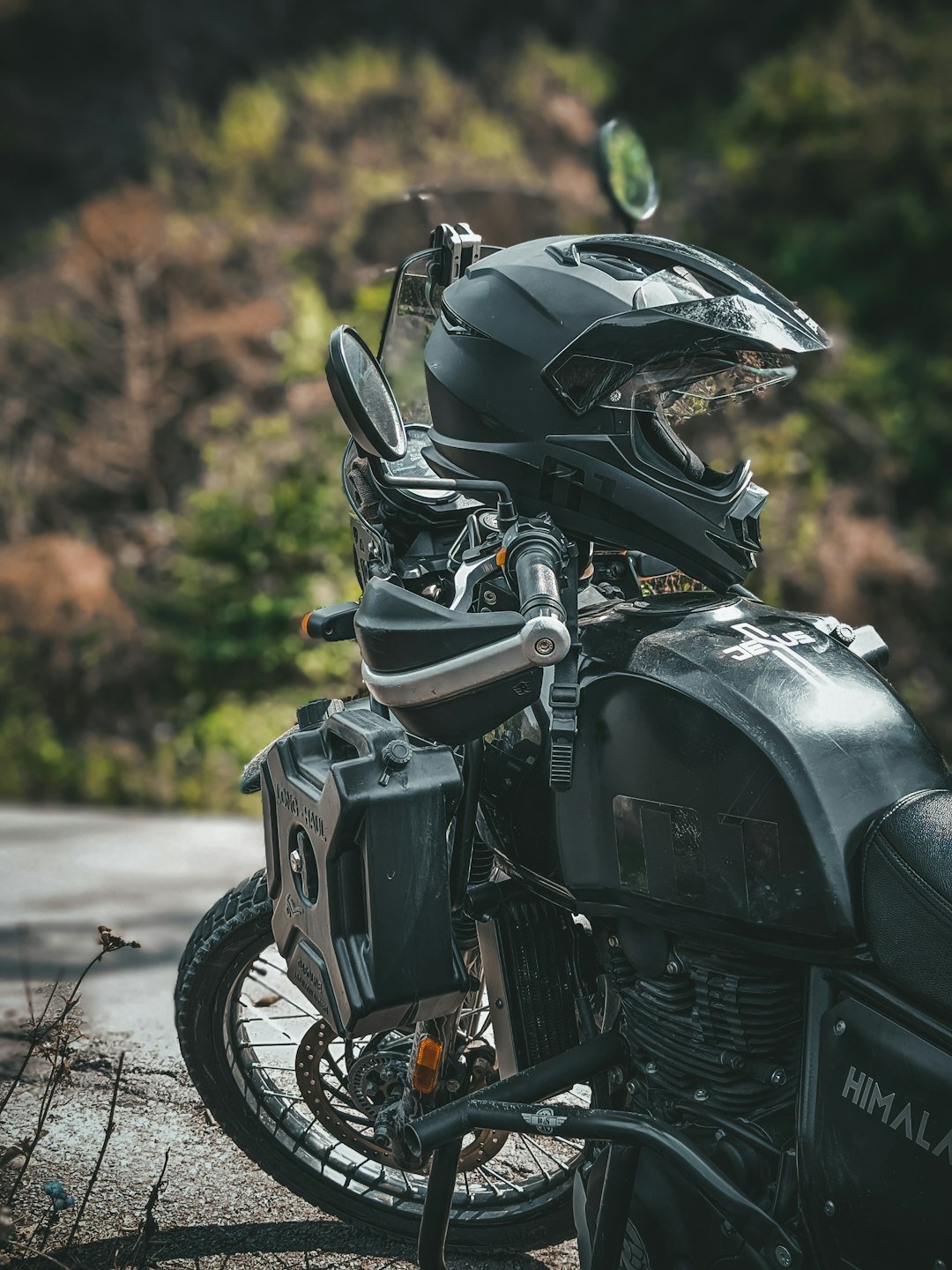 a motorcycle parked on the side of the road