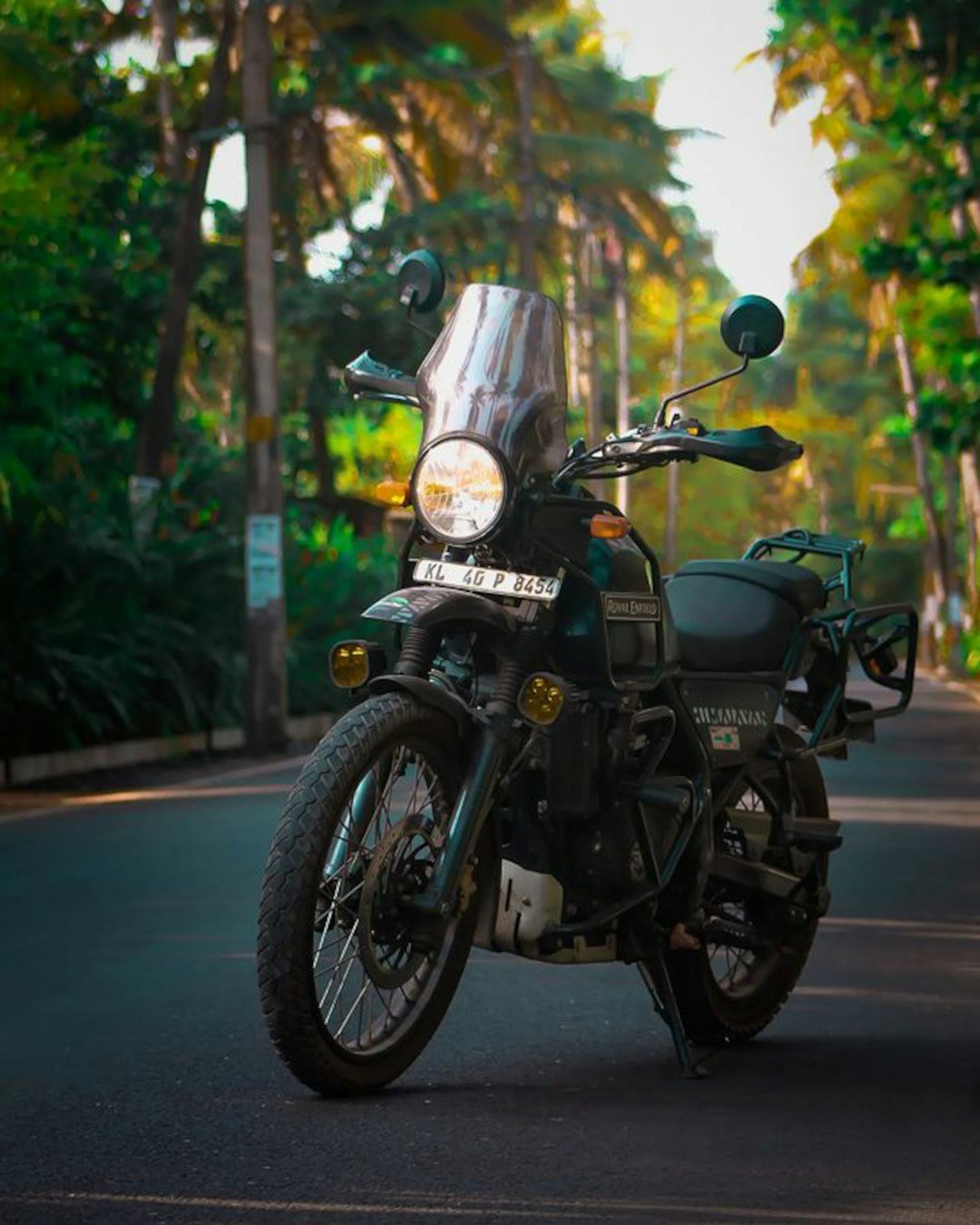 a motorcycle parked on the side of the road